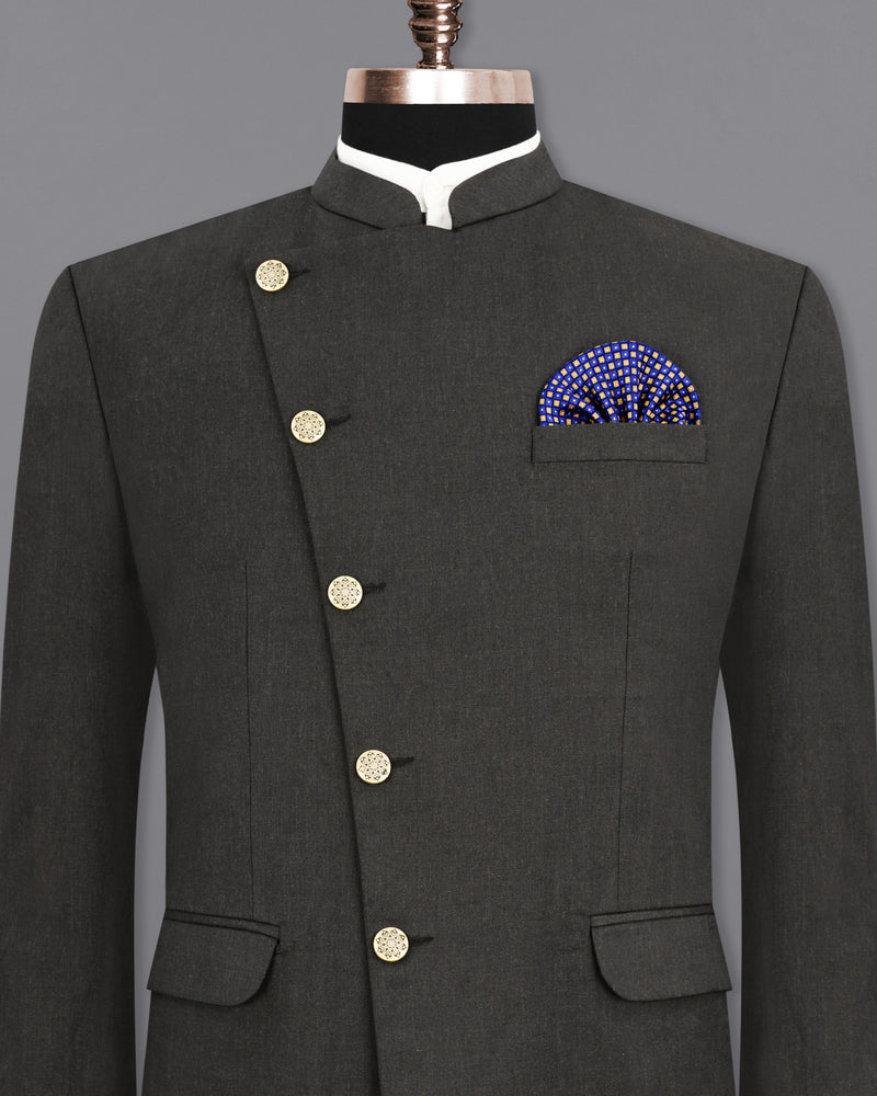 Thunder Gray Cross Buttoned Bandhgala Blazer