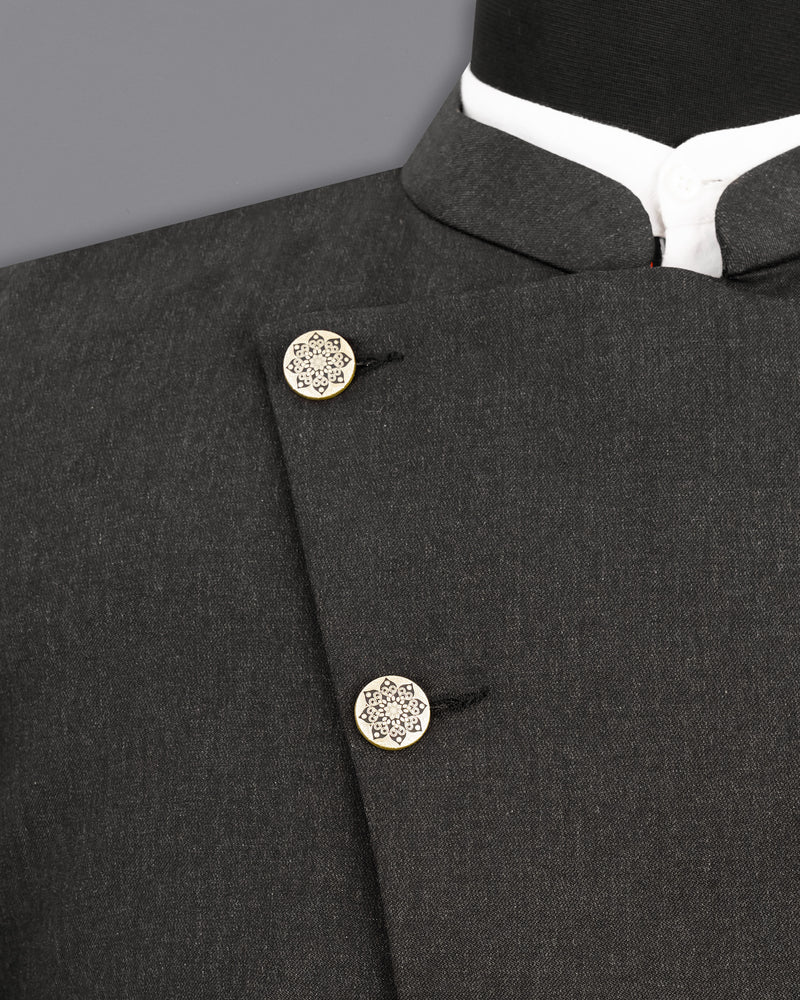 Thunder Gray Cross Buttoned Bandhgala Blazer