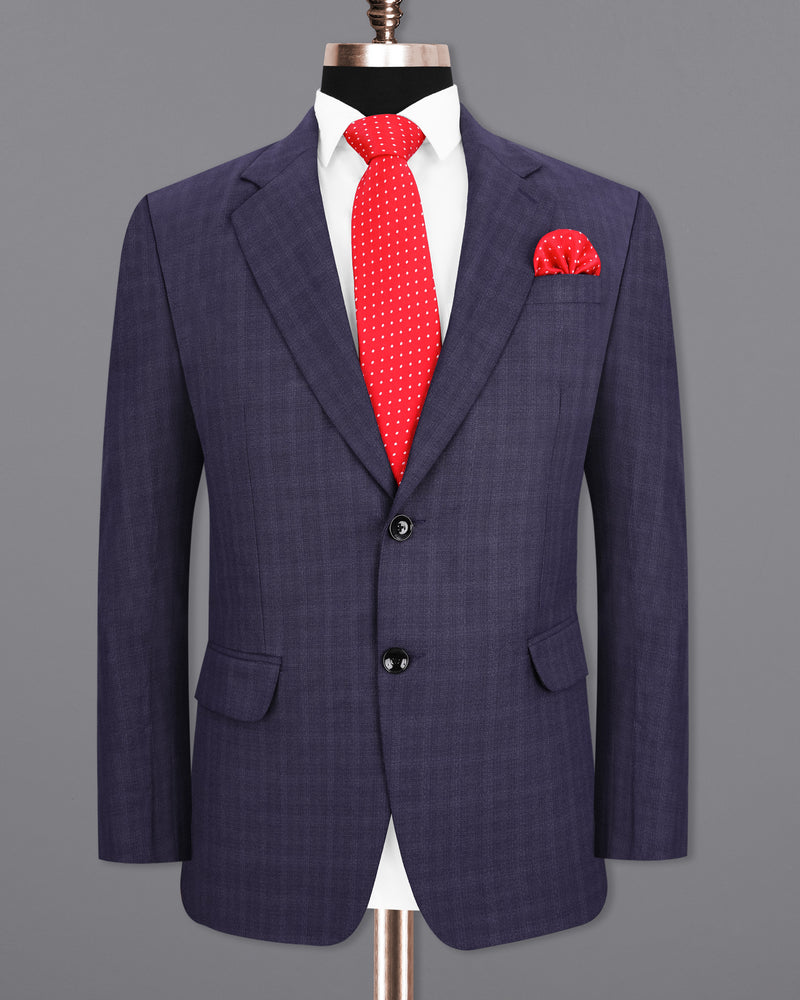 Martinique Navy Blue Subtle Checkered Single Breasted Blazer