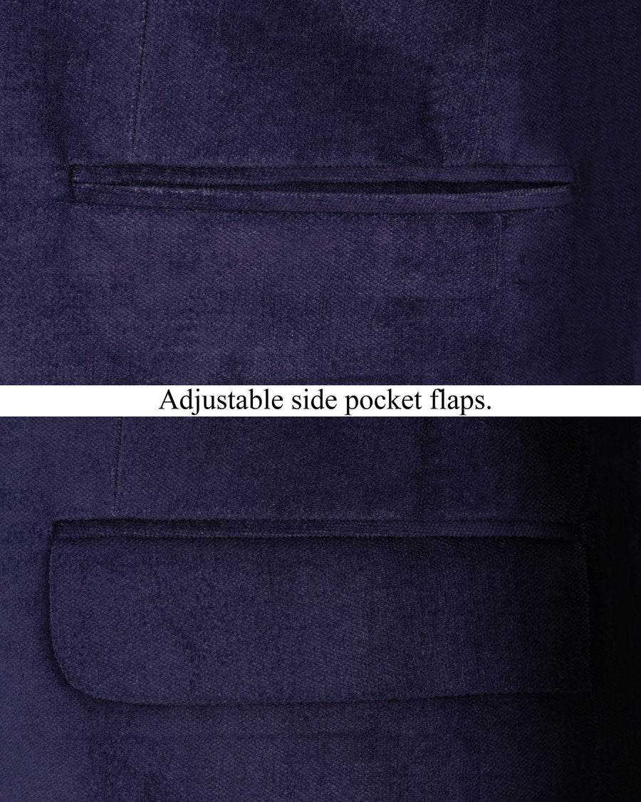 Tolopea Navy Blue Cross Buttoned Bandhgala Corduroy Premium Cotton Designer Blazer
