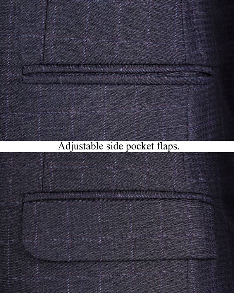 Gravel Gray Windowpane Cross-Buttoned Bandhgala Blazer