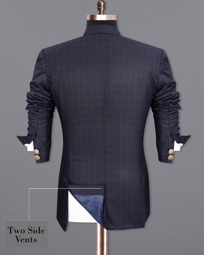 Gravel Gray Windowpane Cross-Buttoned Bandhgala Blazer