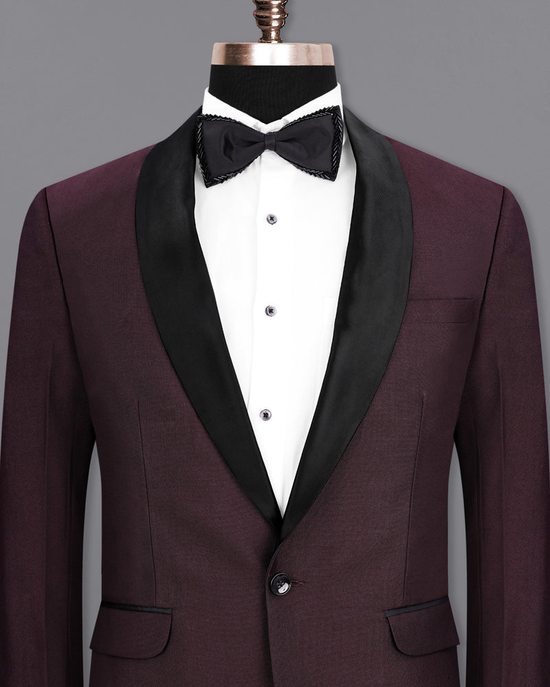 Havana Wine With  Black Lapel Tuxedo Blazer