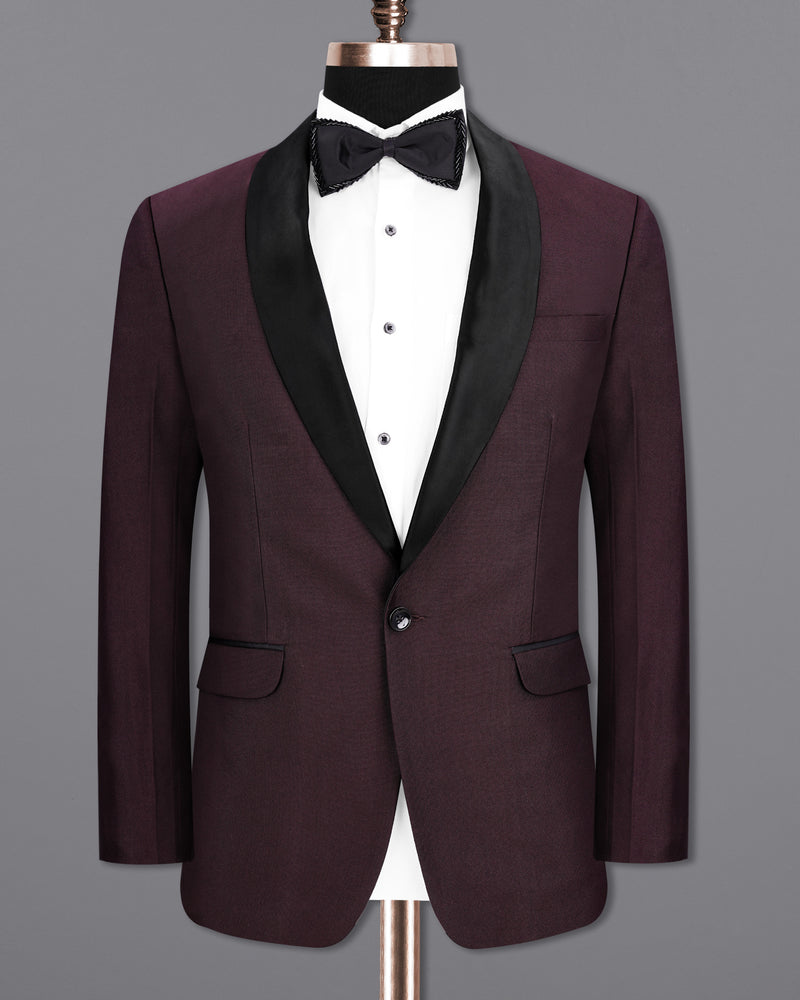 Havana Wine With  Black Lapel Tuxedo Blazer