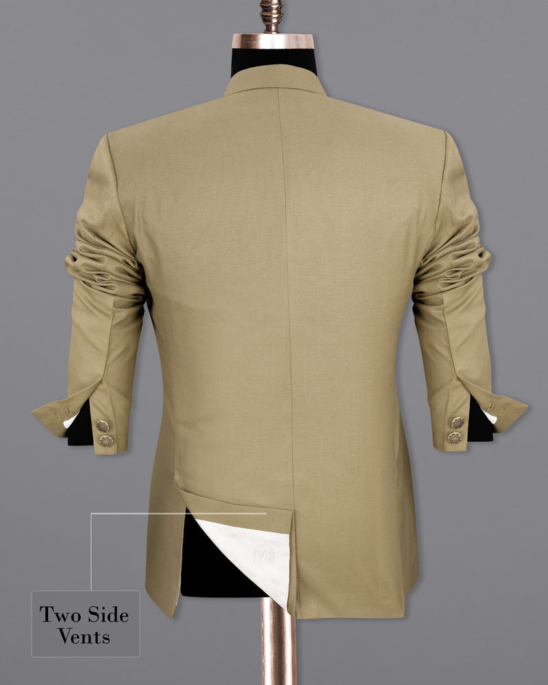 Sandrift Beige Cross-Buttoned Bandhgala Blazer