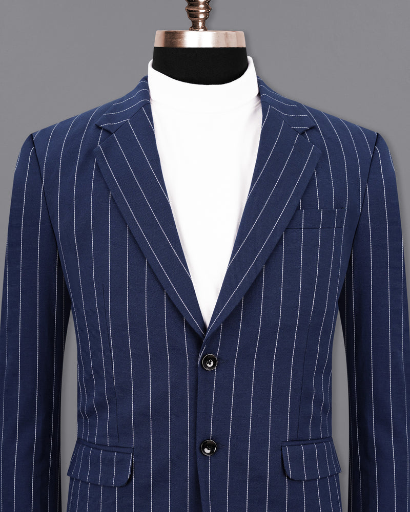 Zodiac Blue Striped Single Breasted Blazer