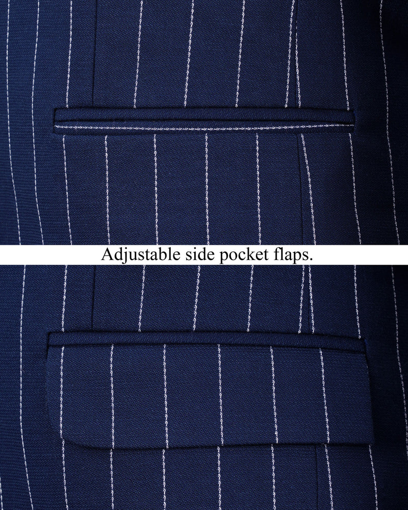 Zodiac Blue Striped Single Breasted Blazer