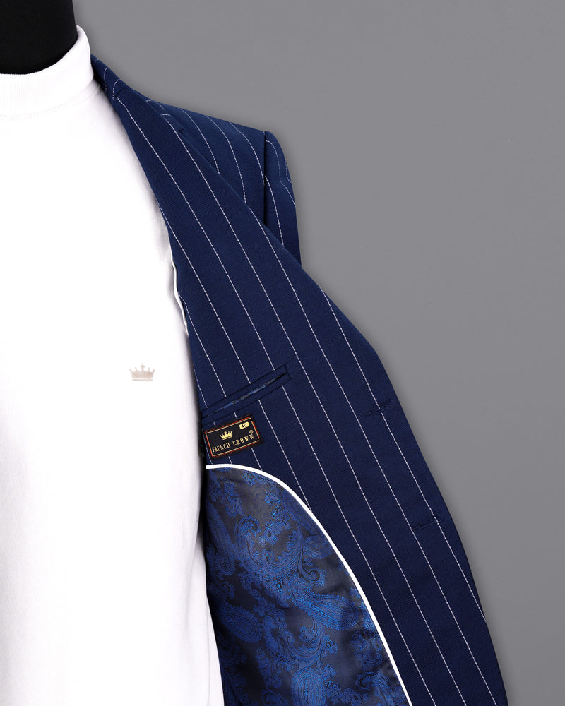 Zodiac Blue Striped Single Breasted Blazer