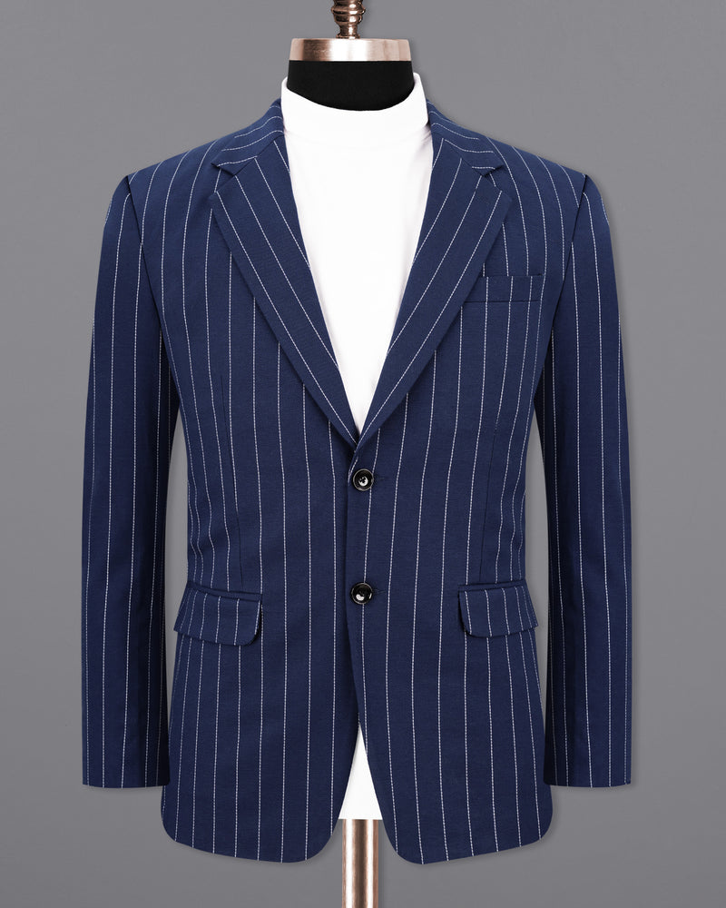 Zodiac Blue Striped Single Breasted Blazer