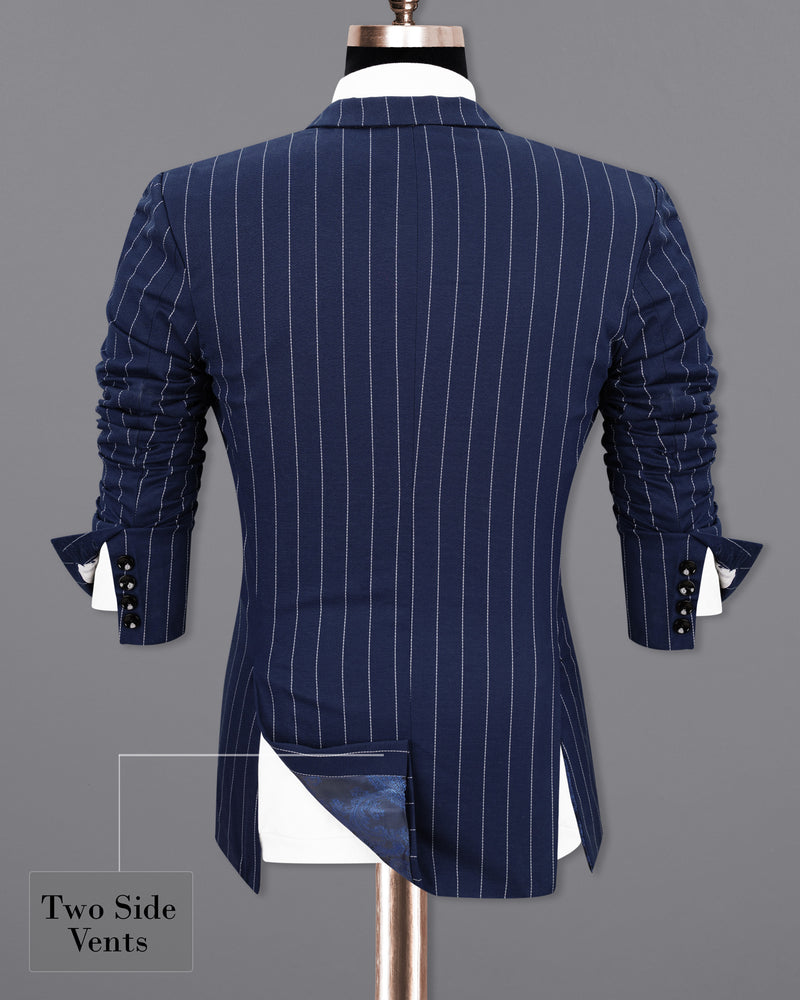 Zodiac Blue Striped Single Breasted Blazer