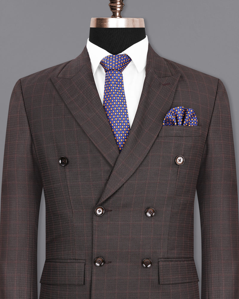 Thunder Brown Subtle Checkered Double Breasted Blazer