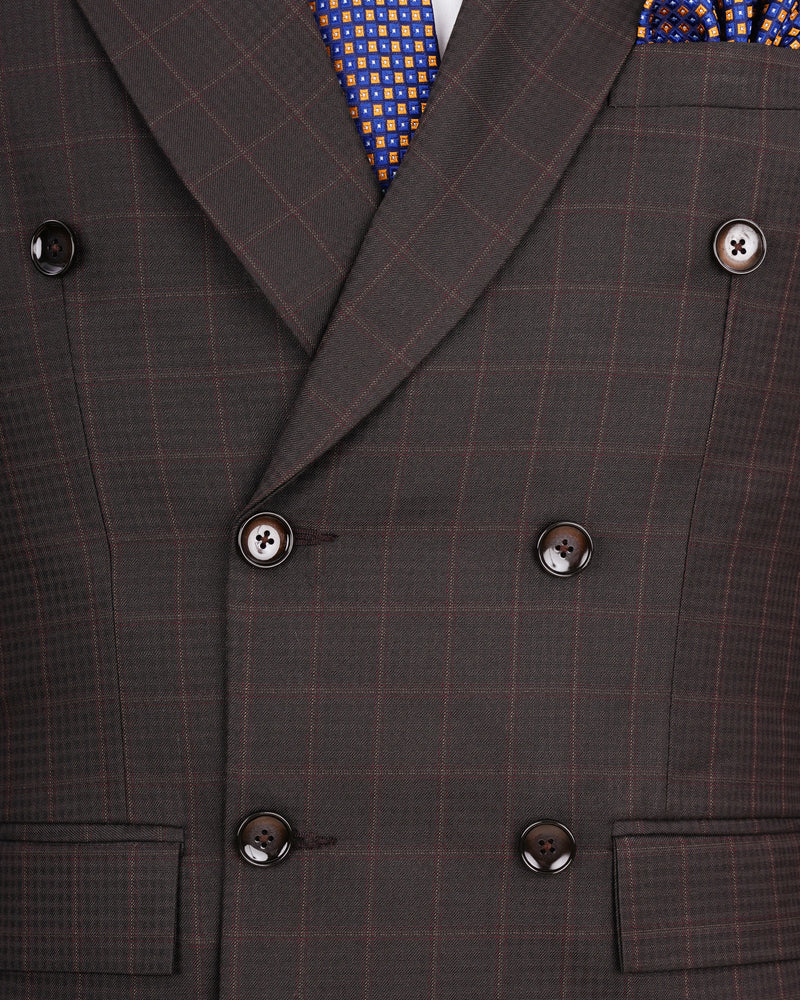 Thunder Brown Subtle Checkered Double Breasted Blazer