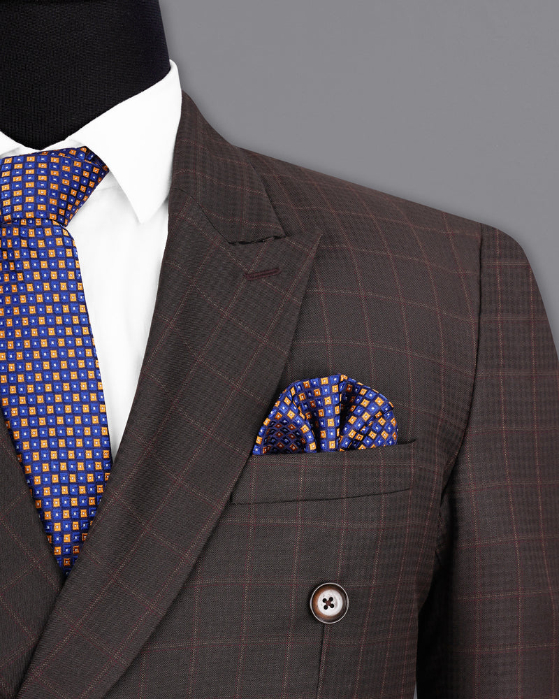 Thunder Brown Subtle Checkered Double Breasted Blazer