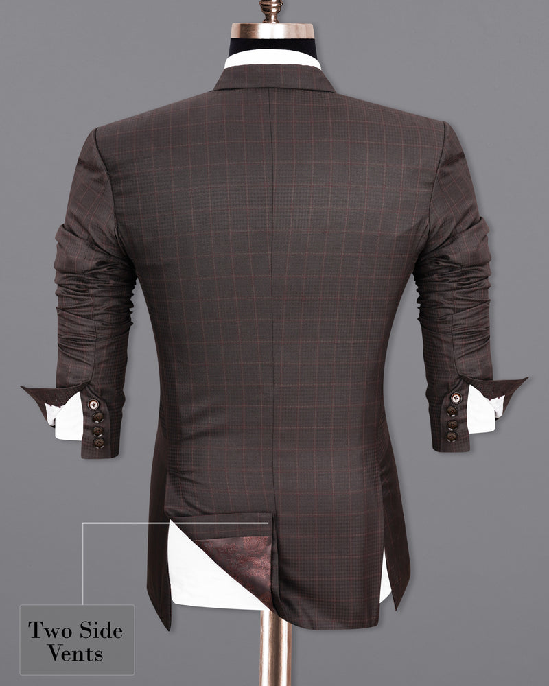 Thunder Brown Subtle Checkered Double Breasted Blazer