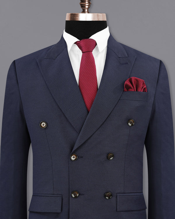 Tuna Navy Blue Micro Triangle Textured Double Breasted Blazer