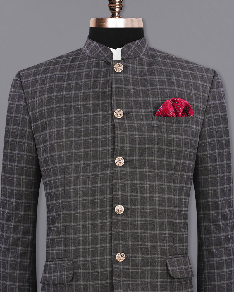 Cape God Gray windowpane Bandhgala Blazer