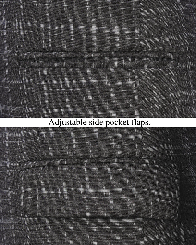 Cape God Gray windowpane Bandhgala Blazer