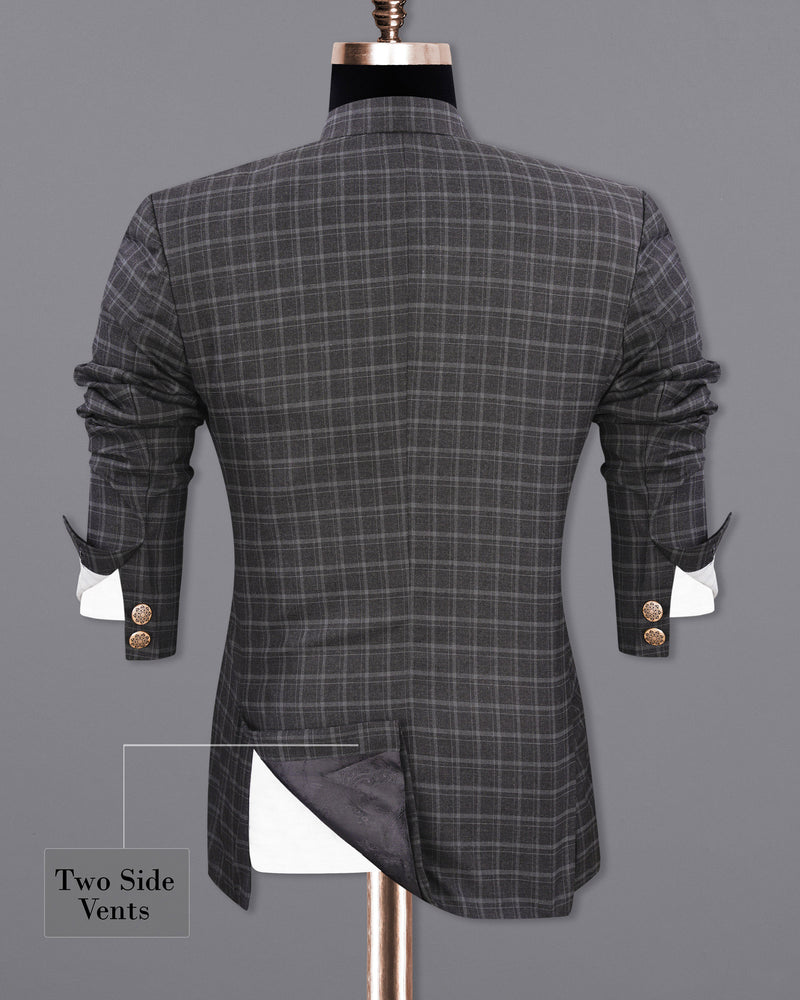 Cape God Gray windowpane Bandhgala Blazer