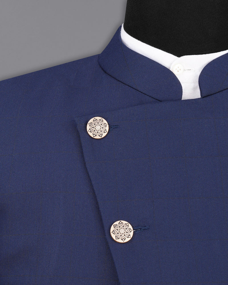 Rhino Blue Cross Buttoned Bandhgala Blazer