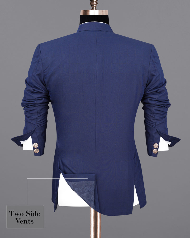 Rhino Blue Cross Buttoned Bandhgala Blazer