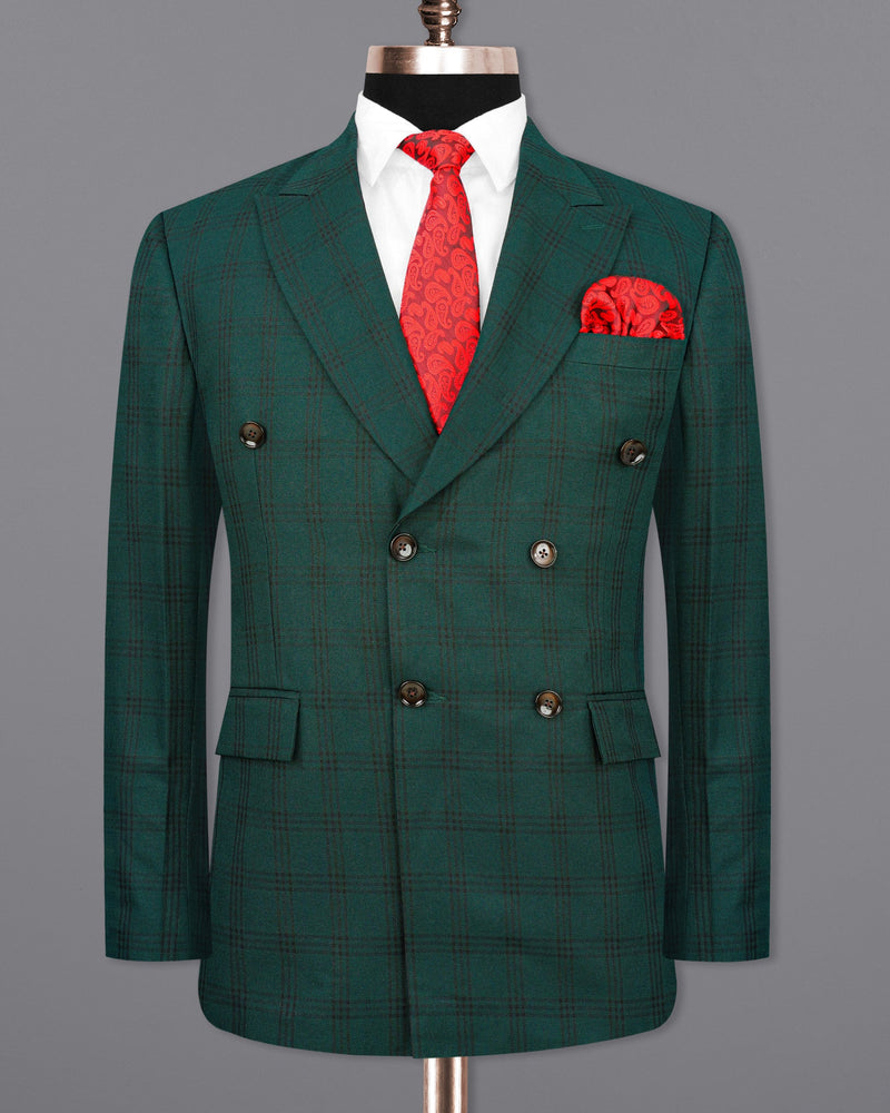 Timber Dark Green With Black Plaid Double Breasted Blazer BL1996-DB-36, BL1996-DB-38, BL1996-DB-40, BL1996-DB-42, BL1996-DB-44, BL1996-DB-46, BL1996-DB-48, BL1996-DB-50, BL1996-DB-52, BL1996-DB-54, BL1996-DB-56, BL1996-DB-58, BL1996-DB-60