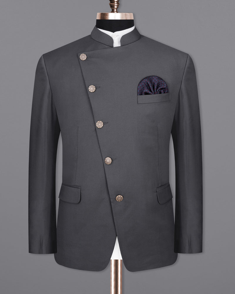 Vampire Gray Cross Buttoned Bandhgala Blazer BL2009-CBG-36, BL2009-CBG-38, BL2009-CBG-40, BL2009-CBG-42, BL2009-CBG-44, BL2009-CBG-46, BL2009-CBG-48, BL2009-CBG-50, BL2009-CBG-52, BL2009-CBG-54, BL2009-CBG-56, BL2009-CBG-58, BL2009-CBG-60