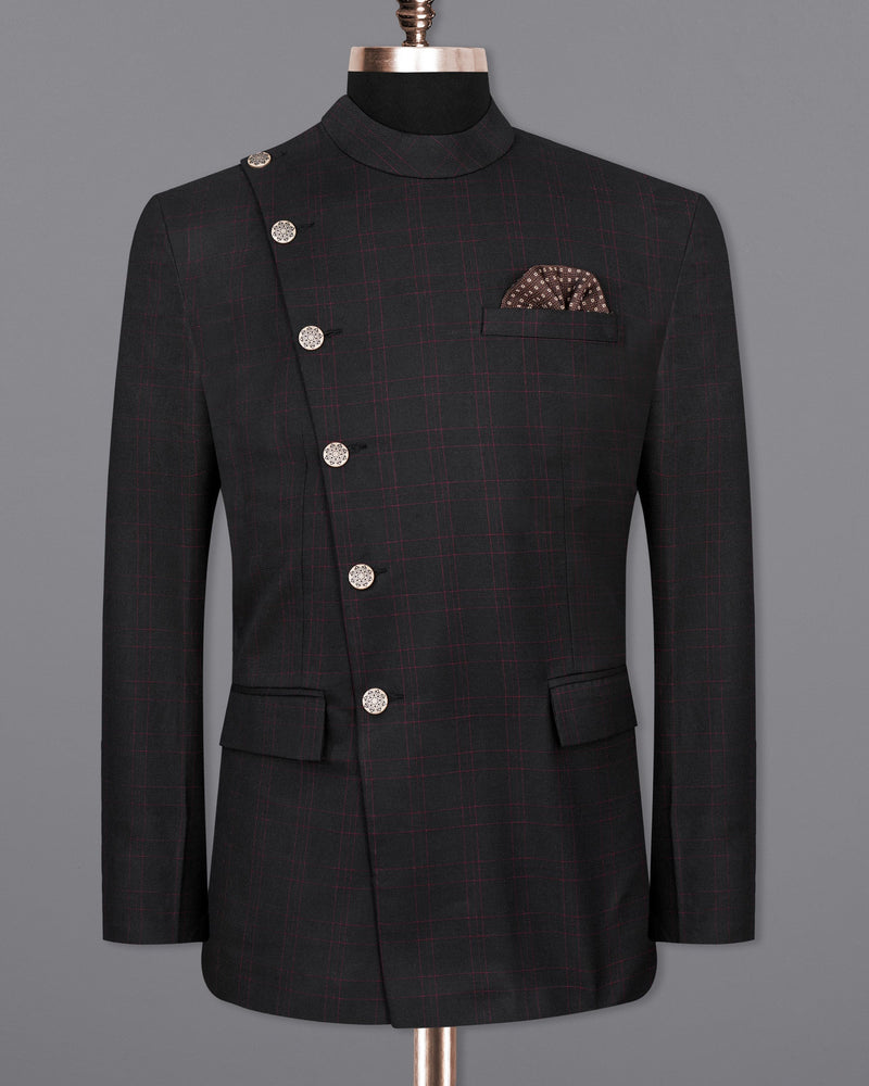 Onyx Black windowpane Cross buttoned Bandhgala Blazer