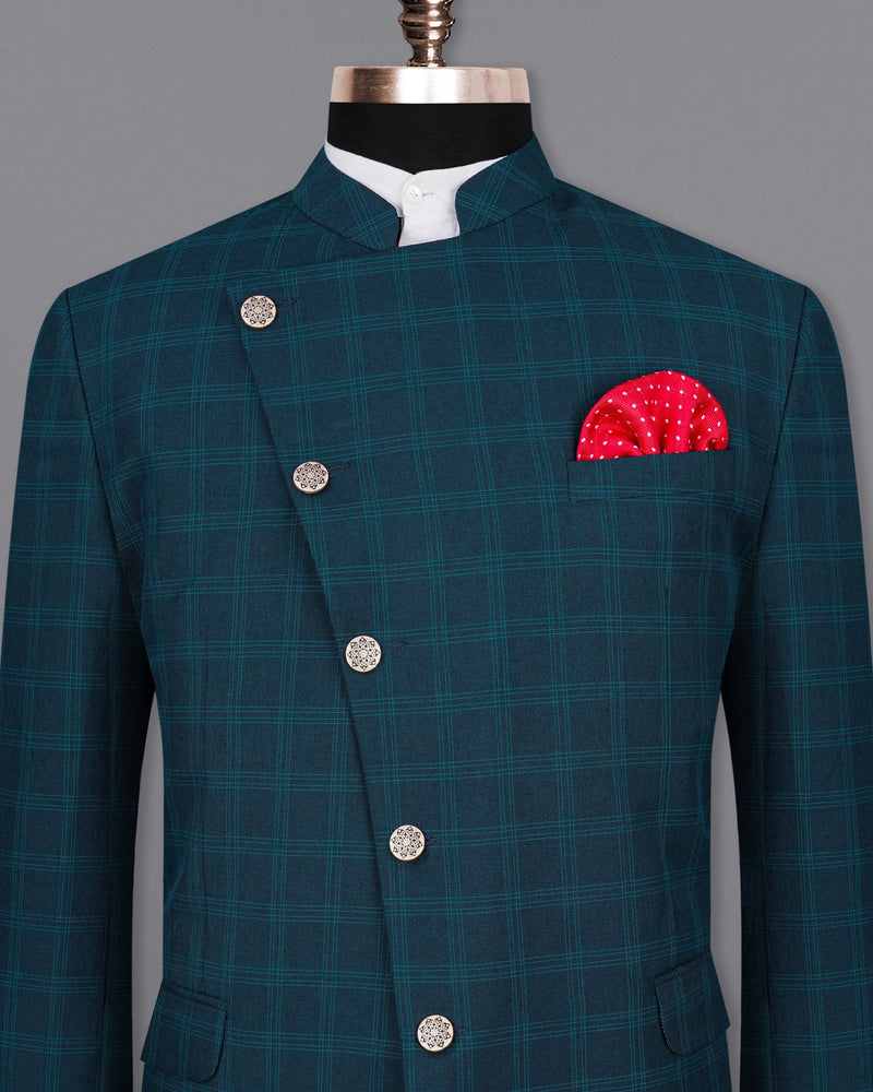 Cloud Burst Sea Green Windowpane Cross Buttoned Bandhgala Blazer BL2022-CBG-36, BL2022-CBG-38, BL2022-CBG-40, BL2022-CBG-42, BL2022-CBG-44, BL2022-CBG-46, BL2022-CBG-48, BL2022-CBG-50, BL2022-CBG-52, BL2022-CBG-54, BL2022-CBG-56, BL2022-CBG-58, BL2022-CBG-60