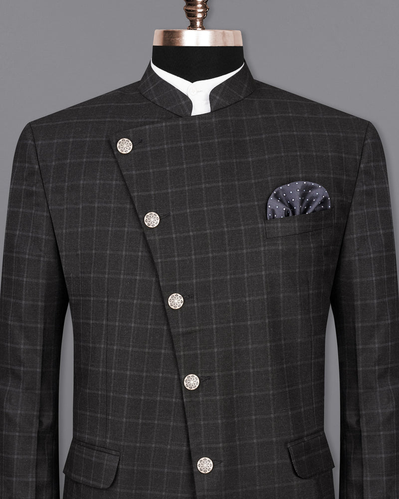 Zeus Light Black Windowpane Cross Buttoned Bandhgala Blazer BL2033-CBG-36, BL2033-CBG-38, BL2033-CBG-40, BL2033-CBG-42, BL2033-CBG-44, BL2033-CBG-46, BL2033-CBG-48, BL2033-CBG-50, BL2033-CBG-52, BL2033-CBG-54, BL2033-CBG-56, BL2033-CBG-58, BL2033-CBG-60