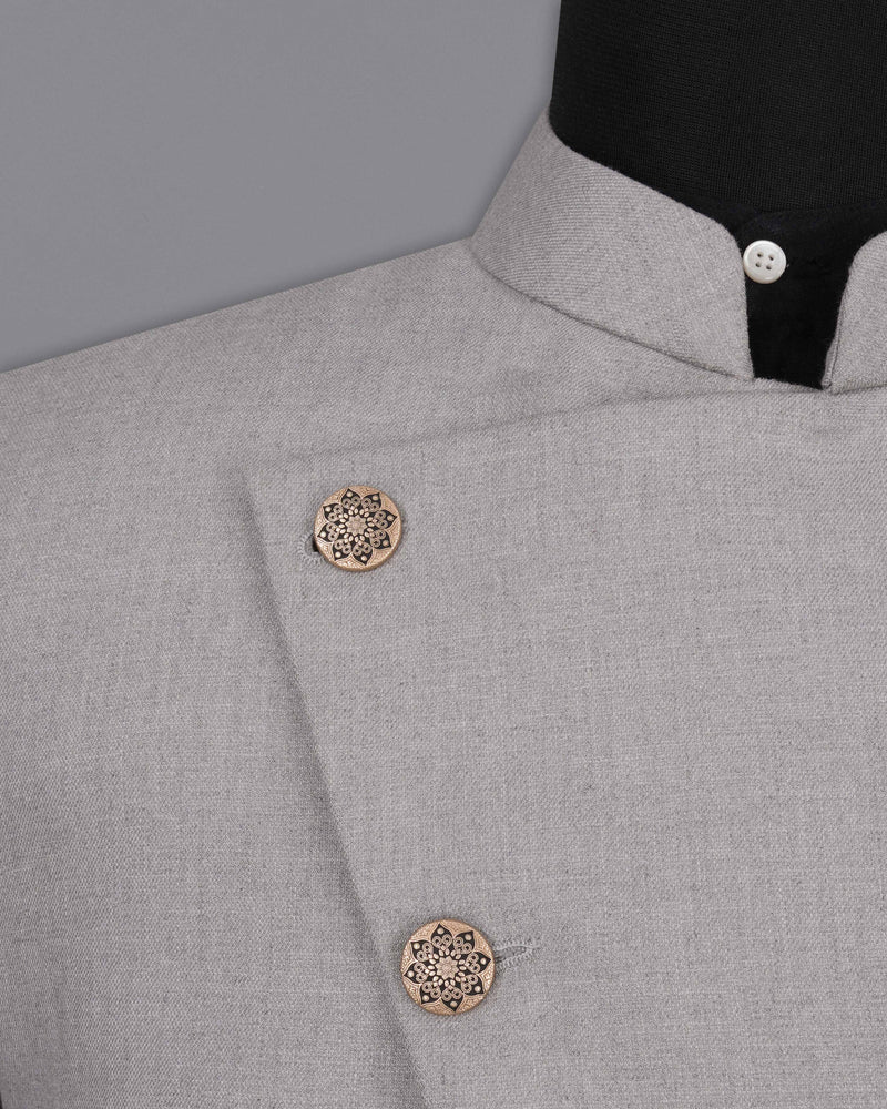 Spun Pearl Gray Cross Buttoned Bandhgala Blazer BL2043-CBG-36, BL2043-CBG-38, BL2043-CBG-40, BL2043-CBG-42, BL2043-CBG-44, BL2043-CBG-46, BL2043-CBG-48, BL2043-CBG-50, BL2043-CBG-52, BL2043-CBG-54, BL2043-CBG-56, BL2043-CBG-58, BL2043-CBG-60