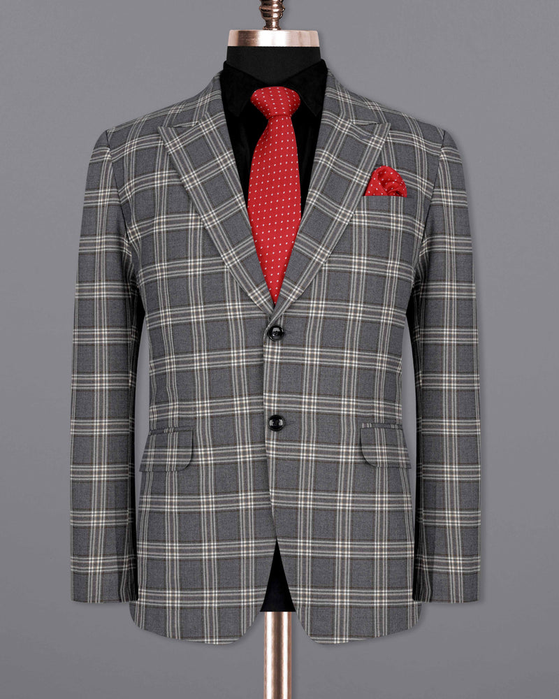 Smoky Gray Plaid Single Breasted Blazer BL2058-SBP-36, BL2058-SBP-38, BL2058-SBP-40, BL2058-SBP-42, BL2058-SBP-44, BL2058-SBP-46, BL2058-SBP-48, BL2058-SBP-50, BL2058-SBP-52, BL2058-SBP-54, BL2058-SBP-56, BL2058-SBP-58, BL2058-SBP-60 