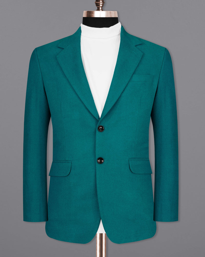Turquoise Pure Wool Single Breasted Blazer
