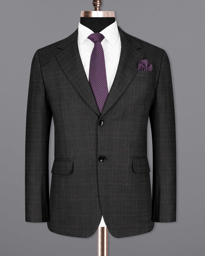 Nero Grey Subtle Plaid Single-Breasted Blazer