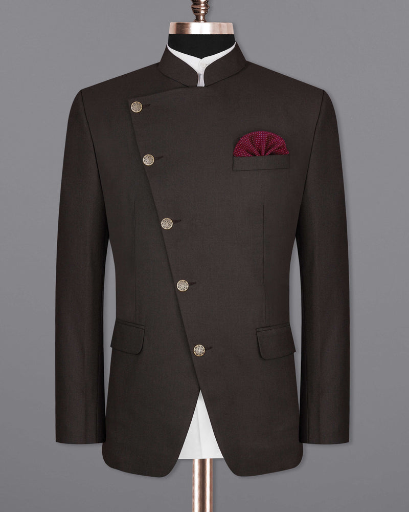 Baltic Sea Brown Cross Buttoned Bandhgala Blazer BL2083-CBG-36, BL2083-CBG-38, BL2083-CBG-40, BL2083-CBG-42, BL2083-CBG-44, BL2083-CBG-46, BL2083-CBG-48, BL2083-CBG-50, BL2083-CBG-52, BL2083-CBG-54, BL2083-CBG-56, BL2083-CBG-58, BL2083-CBG-60