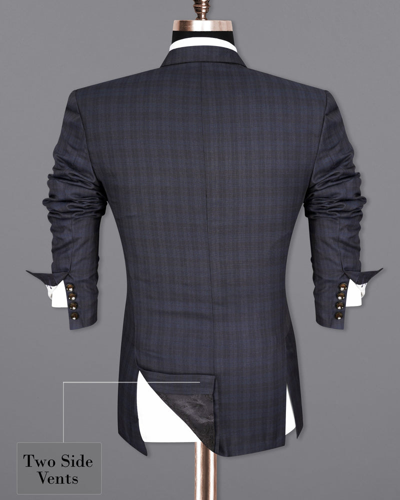 Cloud Burst Navy Blue with Iridium Gray Plaid Double Breasted Blazer BL2093-DB-36, BL2093-DB-38, BL2093-DB-40, BL2093-DB-42, BL2093-DB-44, BL2093-DB-46, BL2093-DB-48, BL2093-DB-50, BL2093-DB-52, BL2093-DB-54, BL2093-DB-56, BL2093-DB-58, BL2093-DB-60