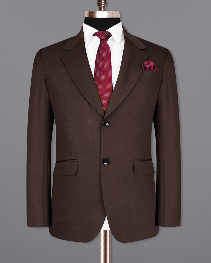 Bistre Solid Brown Single Breasted Blazer