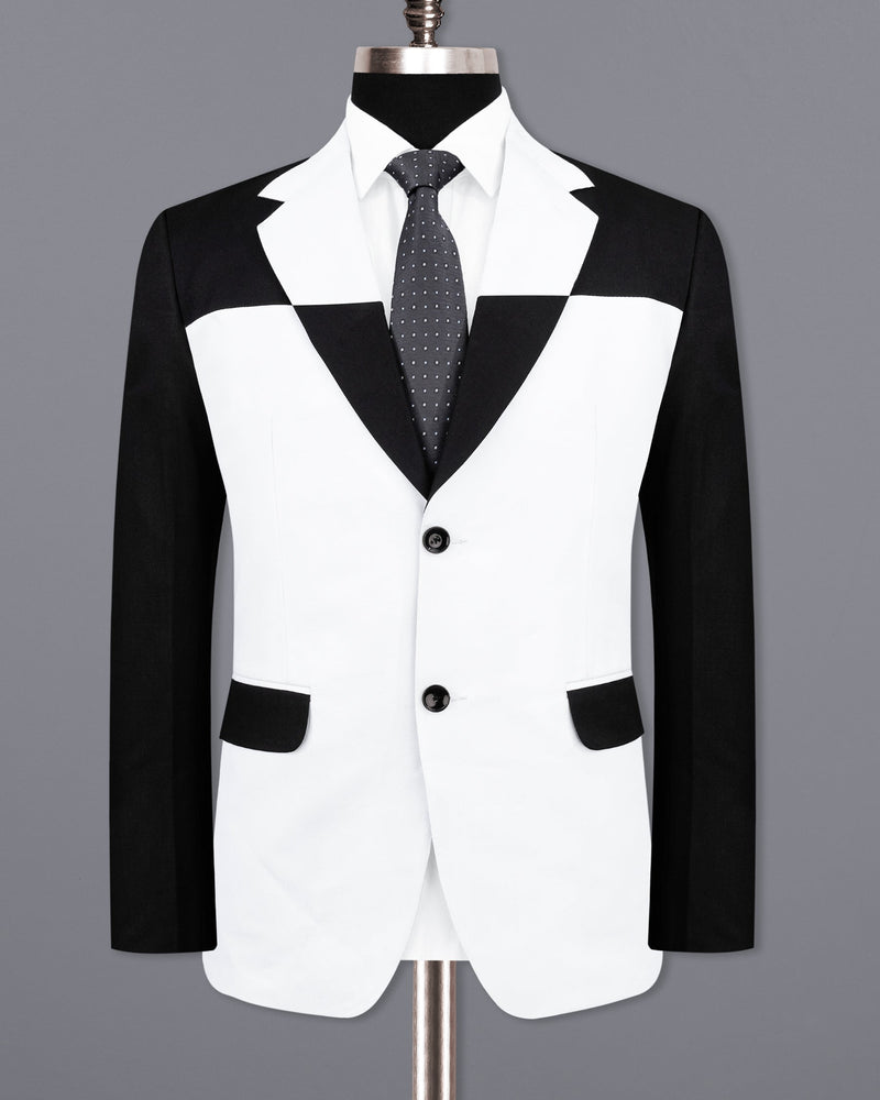 Bright White and Black Single Breasted Designer Block Blazer