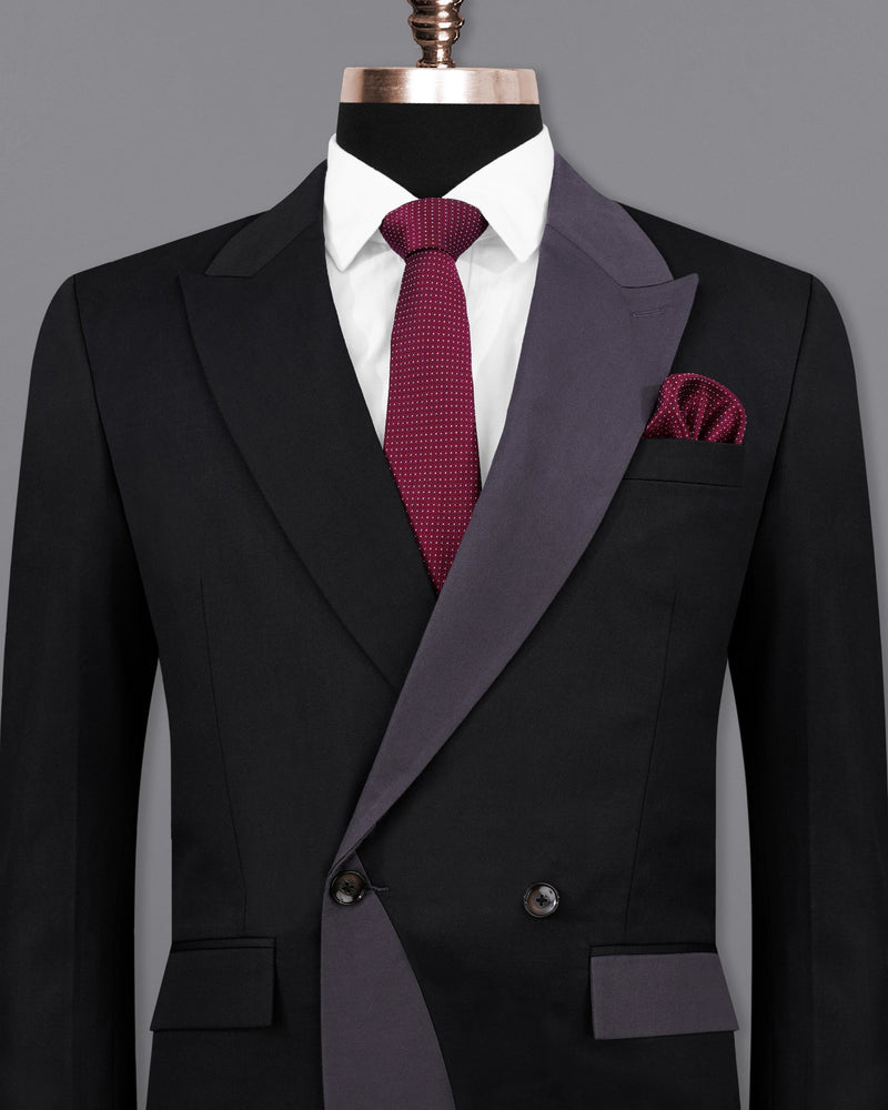 Jade Black with Dark Gray Stylish Lapel Designer Blazer BL2099-DB2-D228-36, BL2099-DB2-D228-38, BL2099-DB2-D228-40, BL2099-DB2-D228-42, BL2099-DB2-D228-44, BL2099-DB2-D228-46, BL2099-DB2-D228-48, BL2099-DB2-D228-50, BL2099-DB2-D228-52, BL2099-DB2-D228-54, BL2099-DB2-D228-56, BL2099-DB2-D228-58, BL2099-DB2-D228-60