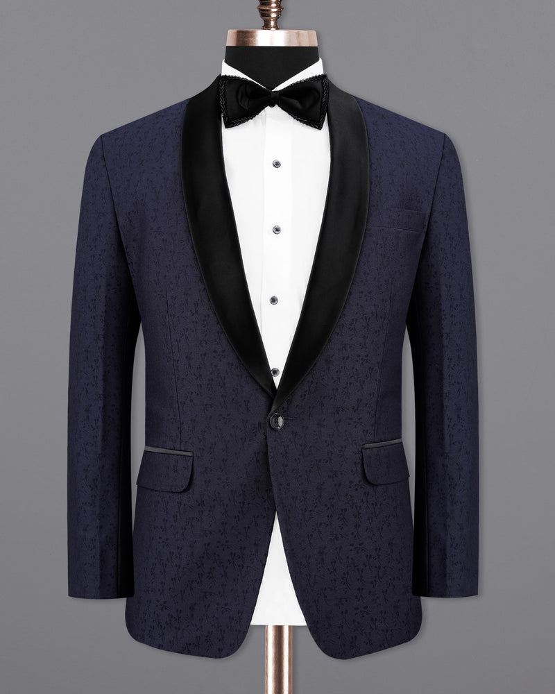 Bleached Cedar Navy Blue Ditzy Textured With Black Lapel Tuxedo Blazer BL2104-BKL-36, BL2104-BKL-38, BL2104-BKL-40, BL2104-BKL-42, BL2104-BKL-44, BL2104-BKL-46, BL2104-BKL-48, BL2104-BKL-50, BL2104-BKL-52, BL2104-BKL-54, BL2104-BKL-56, BL2104-BKL-58, BL2104-BKL-60