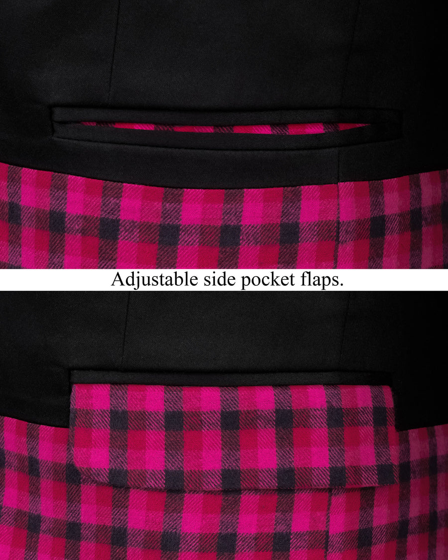 Half-Black and Half Jazzberry Pink Checkered Single-Breasted Premium Cotton Designer Blazer