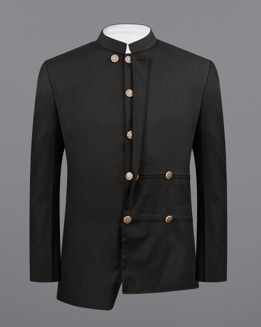 Zeus Black Bandhgala Asymmetrical Designer Blazer