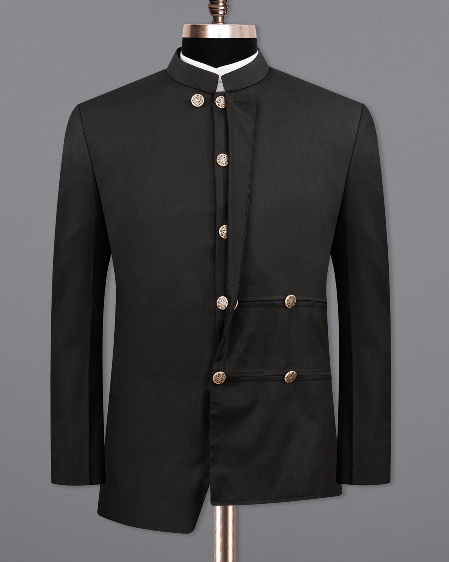 Zeus Black Bandhgala Asymmetrical Designer Blazer