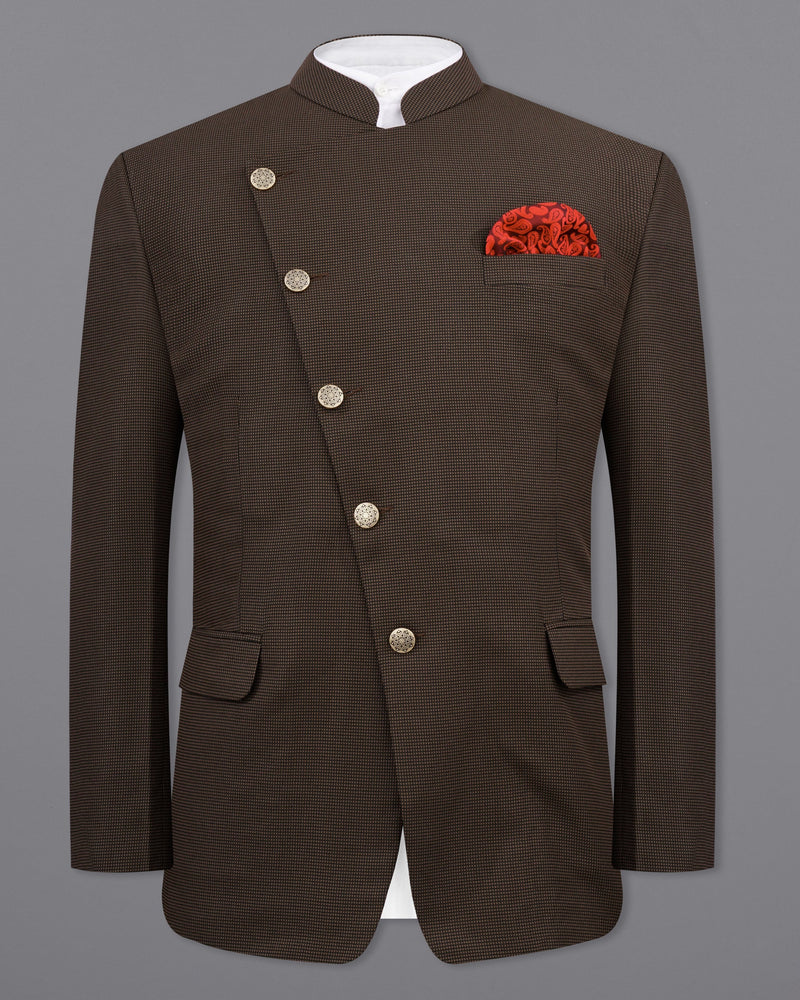 Eclipse Dark Brown Cross Buttoned Bandhgala Blazer