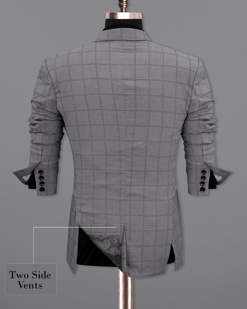 Topaz Silver Windowpane Single Breasted Designer Blazer