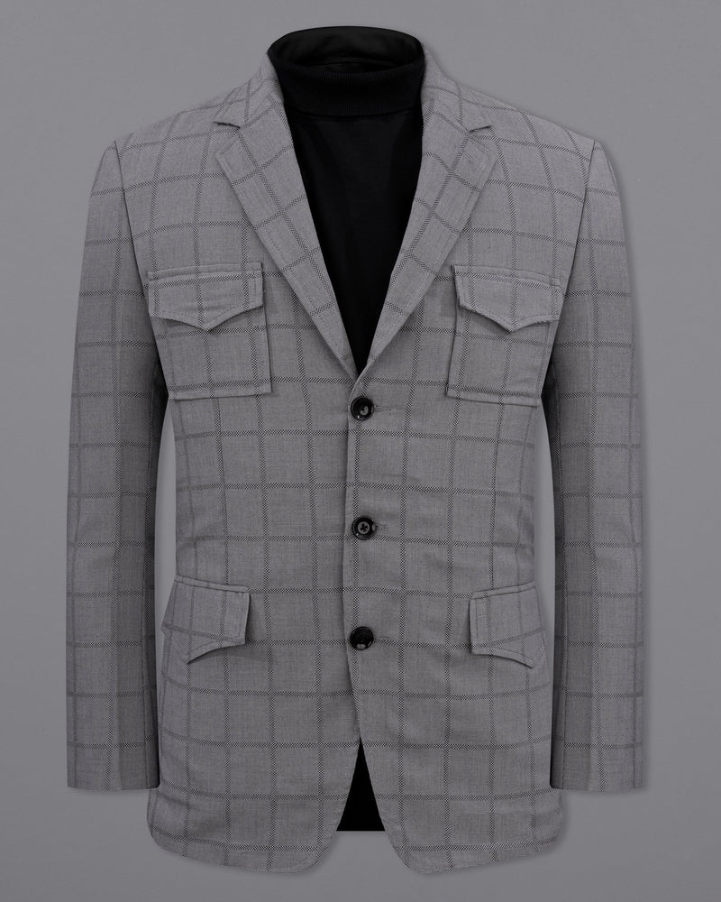 Topaz Silver Windowpane Single Breasted Designer Blazer