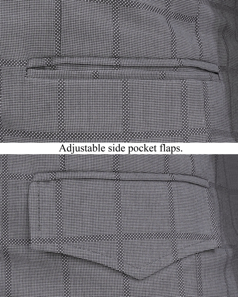 Topaz Silver Windowpane Single Breasted Designer Blazer