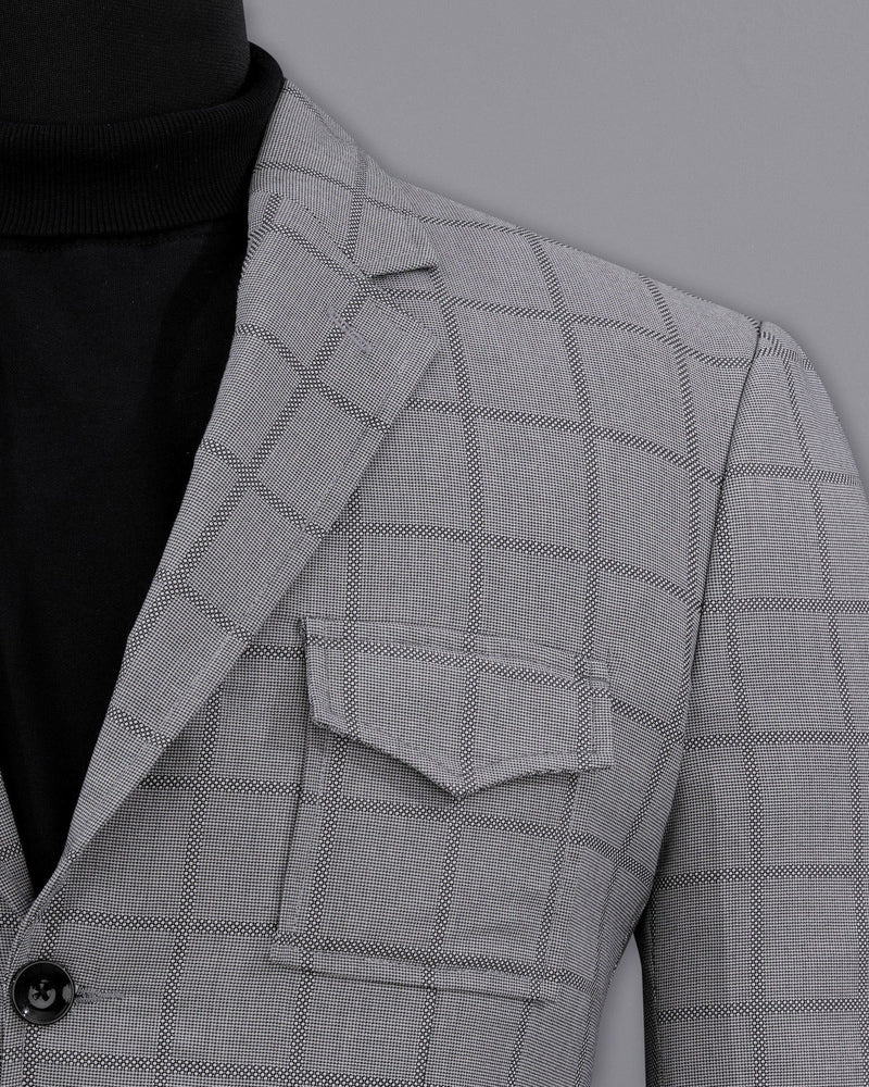 Topaz Silver Windowpane Single Breasted Designer Blazer