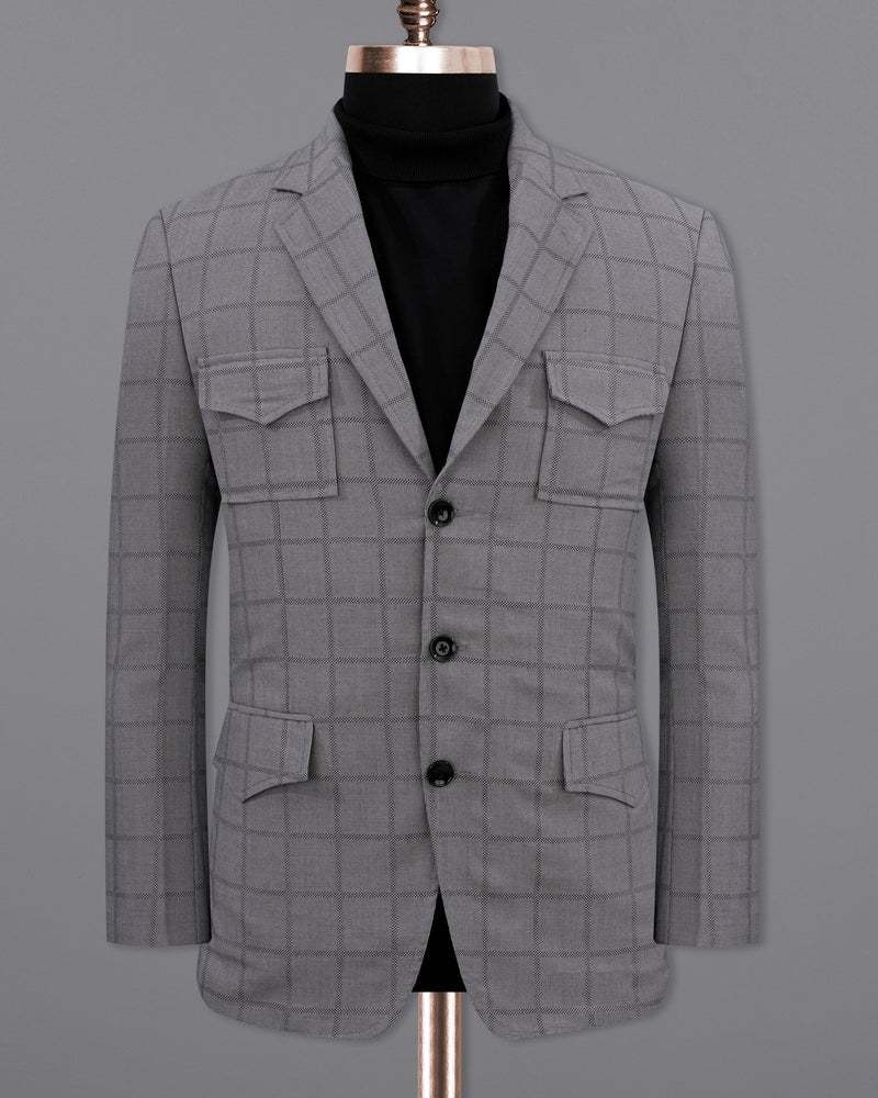 Topaz Silver Windowpane Single Breasted Designer Blazer