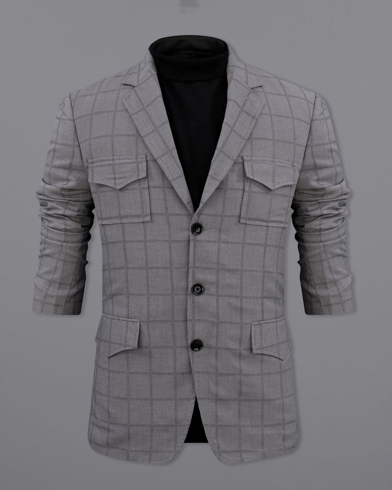 Topaz Silver Windowpane Single Breasted Designer Blazer