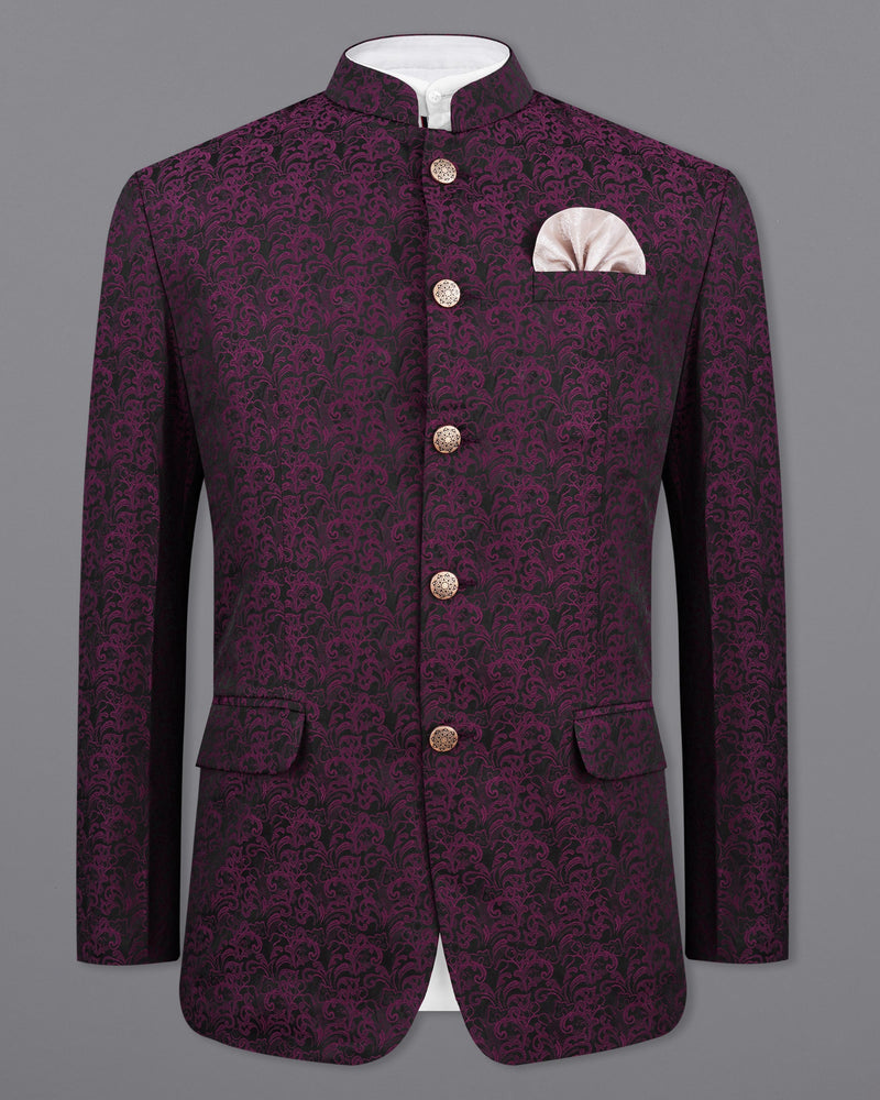 Thunder Dark Maroon with Byzantium Maroon Damask Textured Bandhgala Designer Blazer BL2159-BG-36, BL2159-BG-38, BL2159-BG-40, BL2159-BG-42, BL2159-BG-44, BL2159-BG-46, BL2159-BG-48, BL2159-BG-50, BL2159-BG-52, BL2159-BG-54, BL2159-BG-56, BL2159-BG-58, BL2159-BG-60